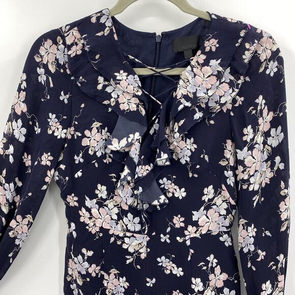 Intermix Silk Romper size 2 Thali Floral Navy Balloon Sleeve V-neck Romantic - Picture 2 of 11